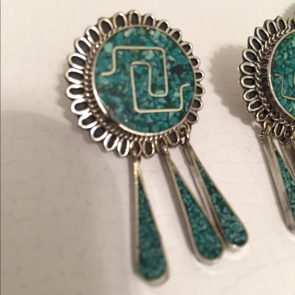 Vintage Crushed Turquoise Pendant & Earrings - Picture 7 of 8